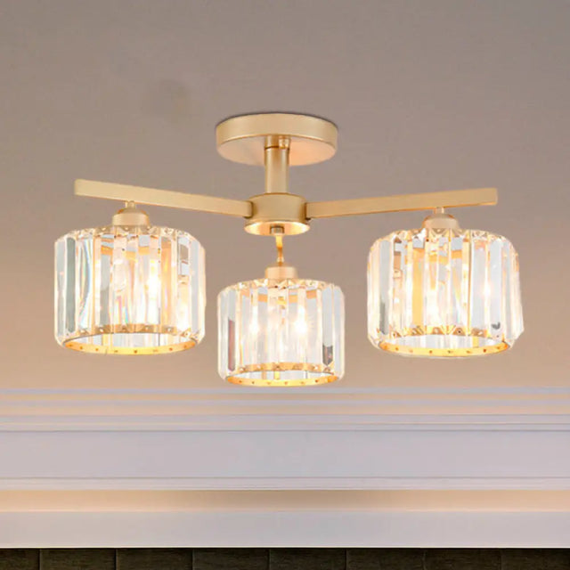 Nordic Crystal Semi Flush Mount Ceiling Light For Bedroom And Living Room - Cylindrical Shade 3/5 -