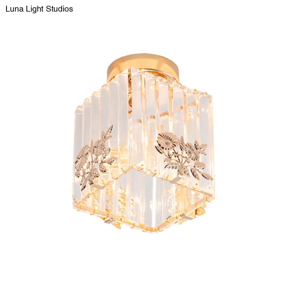 Nordic Cube - Shaped Semi Flush Crystal Ceiling Light Fixture Gold Finish