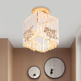 Nordic Cube - Shaped Semi Flush Crystal Ceiling Light Fixture Gold Finish