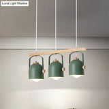 Nordic Dome Island Light: 3/4-Light Wood Chandelier With Metal Shade