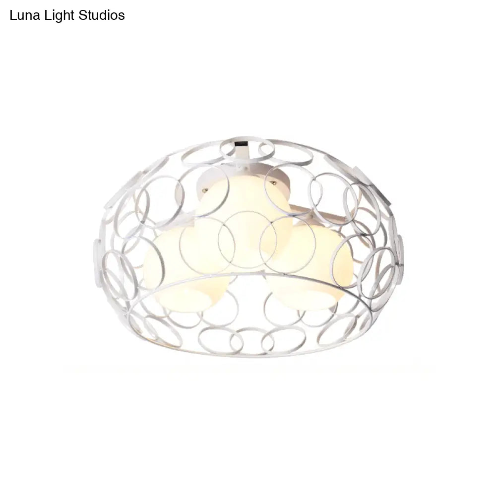 Nordic Drum Iron Cage Ceiling Light With Ball Glass Shade In White/Black – Perfect For Dining Rooms