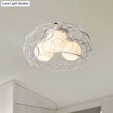 Nordic Drum Iron Cage Ceiling Light With Ball Glass Shade In White/Black – Perfect For Dining Rooms