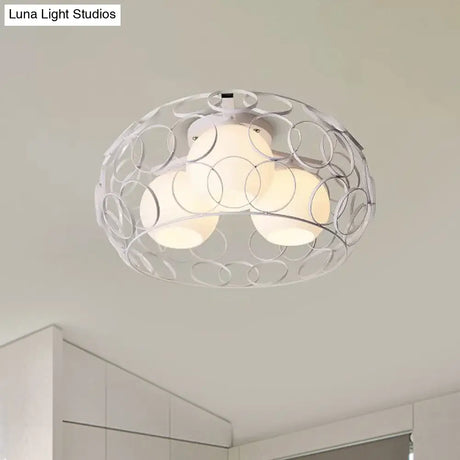 Nordic Drum Iron Cage Ceiling Light With Ball Glass Shade In White/Black – Perfect For Dining Rooms