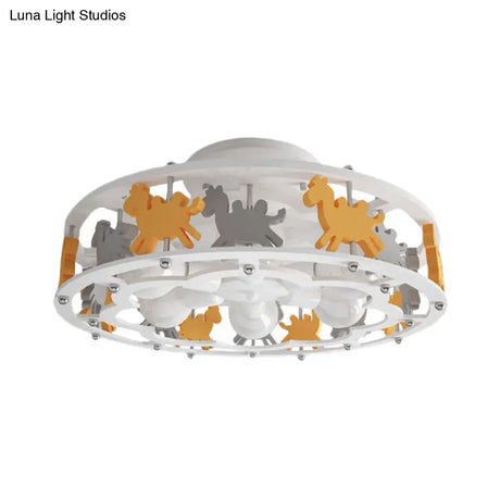 Nordic Drum Semi Flush Iron Nursery Light With Camel Design - White