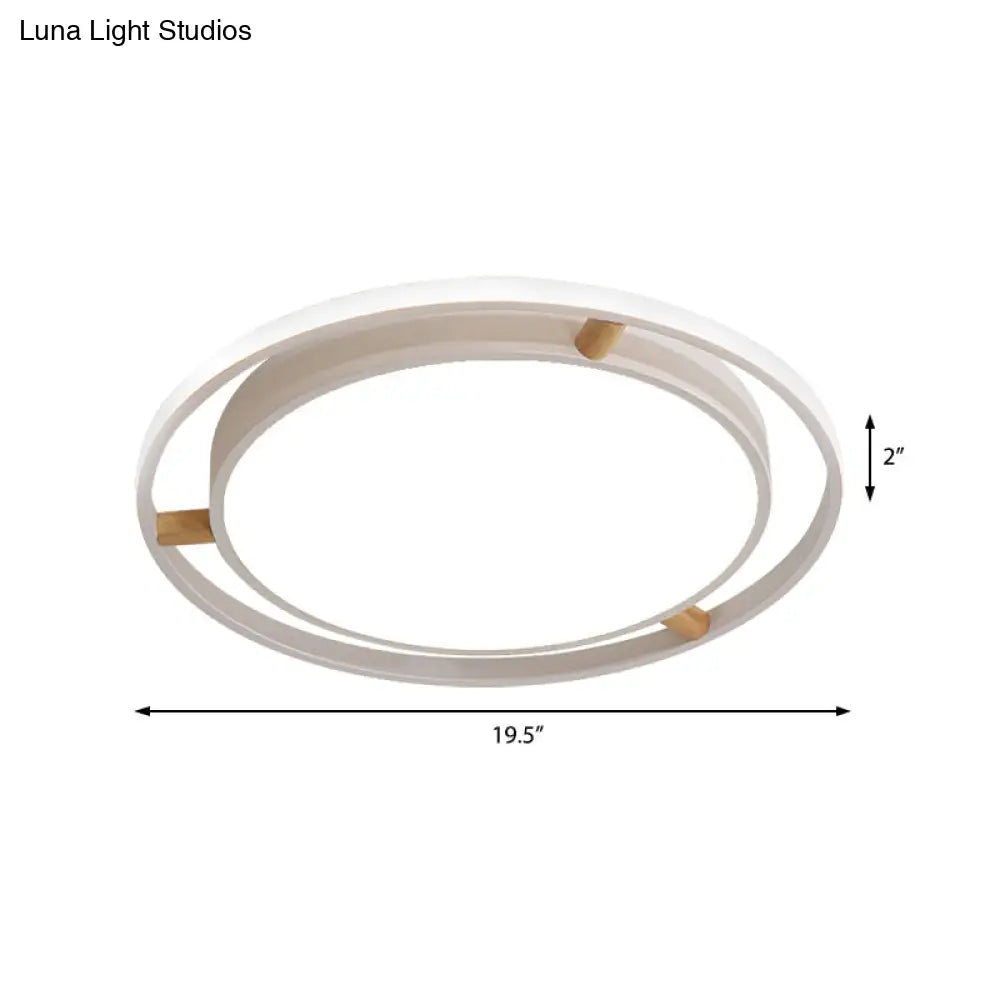 Nordic Dual Circle Led Ceiling Flush Light With Wood Arm - White/Green/Grey Thin Flushmount