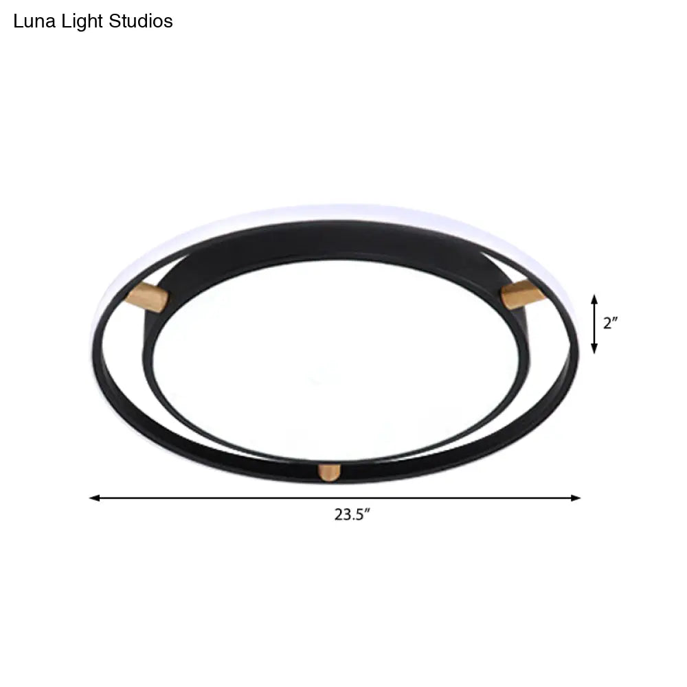 Nordic Dual Circle Led Ceiling Flush Light With Wood Arm - White/Green/Grey Thin Flushmount