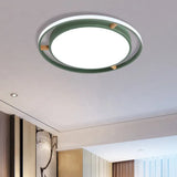 Nordic Dual Circle Led Ceiling Flush Light With Wood Arm - White/Green/Grey Thin Flushmount