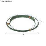 Nordic Dual Circle Led Ceiling Flush Light With Wood Arm - White/Green/Grey Thin Flushmount