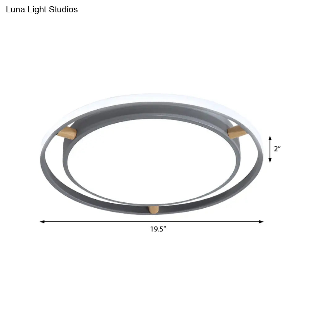 Nordic Dual Circle Led Ceiling Flush Light With Wood Arm - White/Green/Grey Thin Flushmount