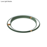 Nordic Dual Circle Led Ceiling Flush Light With Wood Arm - White/Green/Grey Thin Flushmount