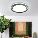 Nordic Dual Circle Led Ceiling Flush Light With Wood Arm - White/Green/Grey Thin Flushmount