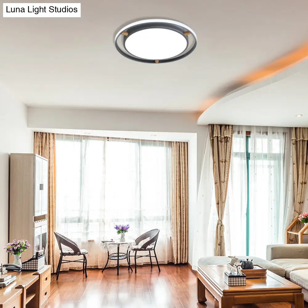 Nordic Dual Circle Led Ceiling Flush Light With Wood Arm - White/Green/Grey Thin Flushmount