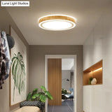 Nordic Dual Halo Ring Flush Mount Lamp - 12’/15’ Dia Wooden Led Ceiling Lighting In Beige Ideal