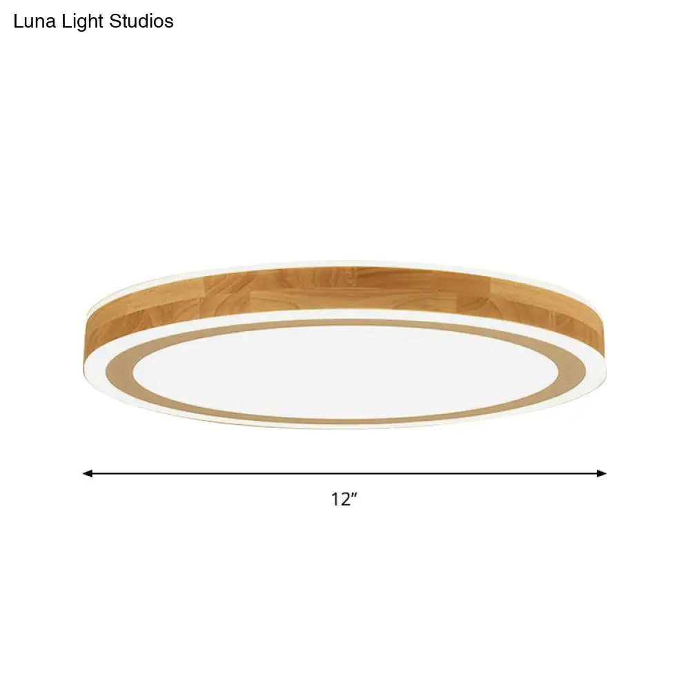 Nordic Dual Halo Ring Flush Mount Lamp - 12’/15’ Dia Wooden Led Ceiling Lighting In Beige Ideal