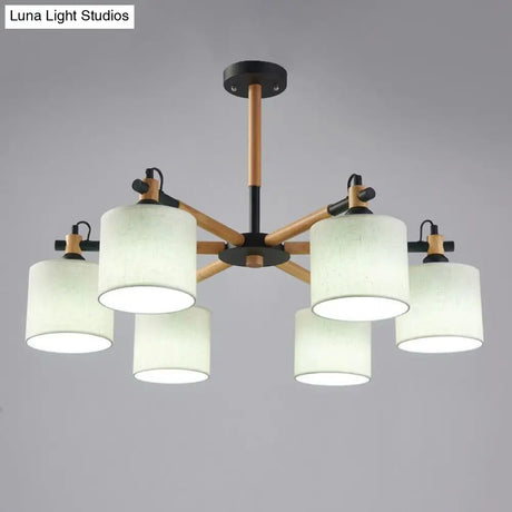 Nordic Fabric 6-Light Drum Pendant Chandelier For Bedroom - Black/White