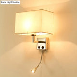 Nordic Fabric Bedroom Spotlight Wall Lamp In Black/White With Rectangle Design