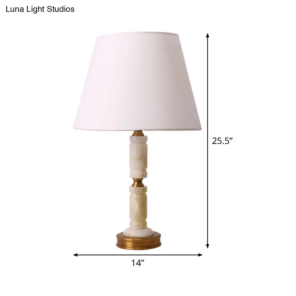 Nordic Fabric Conical Table Lamp With 1 White Head Brass Metal Base