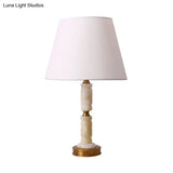 Nordic Fabric Conical Table Lamp With 1 White Head Brass Metal Base
