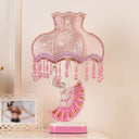 Nordic Fabric Dome Table Lamp - Pink/Blue Reading Book Light With Fringe And Peacock Deco Pink