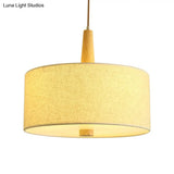 Nordic Fabric Drum Pendant Light For Dining Room - Flaxen 1-Light Hanging Ceiling Fixture