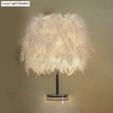 Nordic Feather Cylinder Nightstand Lamp - Elegant 1 Bulb Table Light For Bedroom With White/Chrome