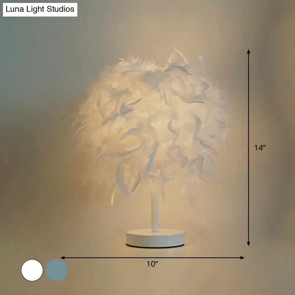 Nordic Feather Cylinder Nightstand Lamp - Elegant 1 Bulb Table Light For Bedroom With White/Chrome