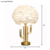 Nordic Feather Desk Lamp - Modern White Table Light With Metal Base & Clear Crystal Orbit Decor