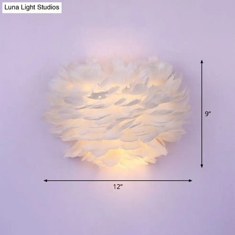 Nordic Feather Hemispherical Wall Sconce Lamp - White 1 Bulb Lighting Solution