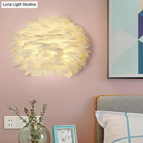 Nordic Feather Hemispherical Wall Sconce Lamp - White 1 Bulb Lighting Solution