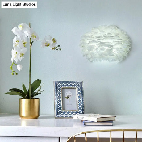 Nordic Feather Hemispherical Wall Sconce Lamp - White 1 Bulb Lighting Solution