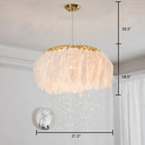 Nordic Feather Bedroom Ceiling Pendant Light: Round Chandelier With Firefly Led String