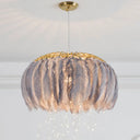 Nordic Feather Round Chandelier - Led Pendant Light For Bedroom With Firefly String Grey / 19.5’