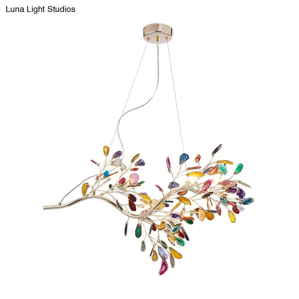 Nordic Firefly Chandelier Pendant Light With Colorful Agate And Led In Champagne For Living Room