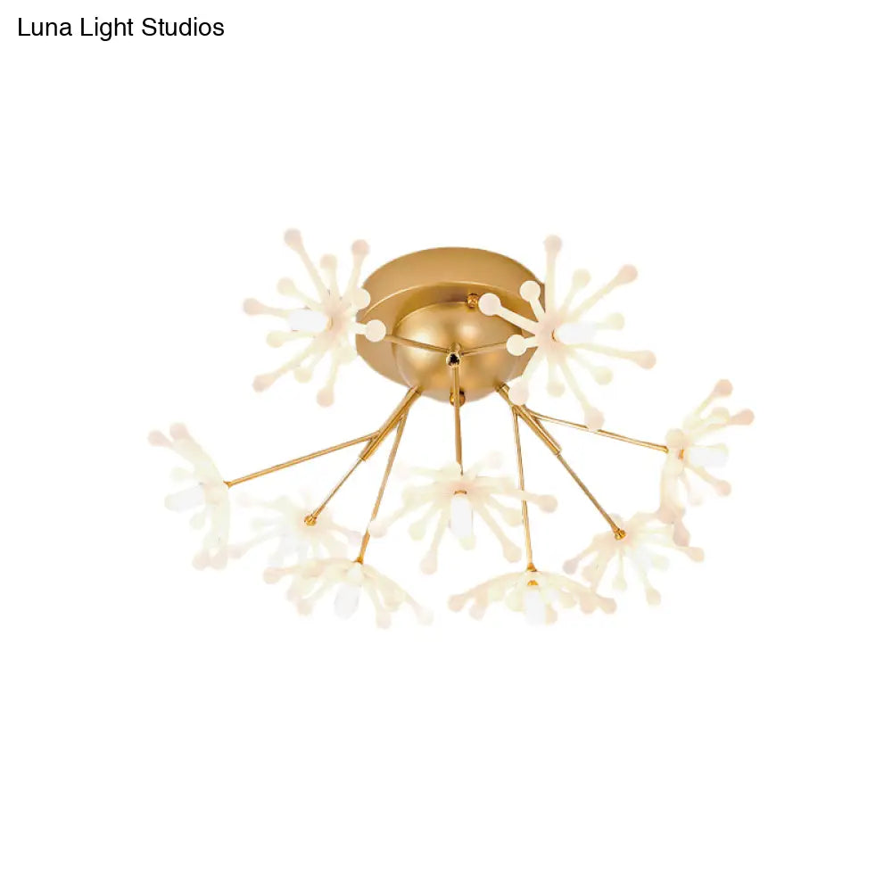 Nordic Firework Semi Mount Flush Lamp - 9 Light Black/Gold Bedroom Led