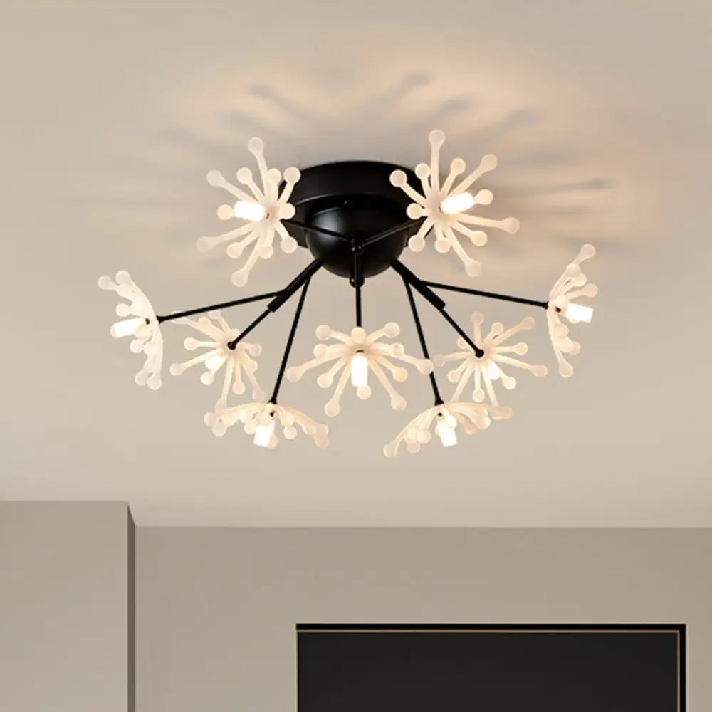 Nordic Firework Semi Mount Flush Lamp - 9 Light Black/Gold Bedroom Led Black