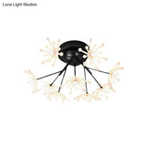 Nordic Firework Semi Mount Flush Lamp - 9 Light Black/Gold Bedroom Led