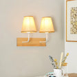 Nordic Flaxen Cone Shade Wall Mounted Light With Wood Backplate - 2 Bulbs Sconce Fixture
