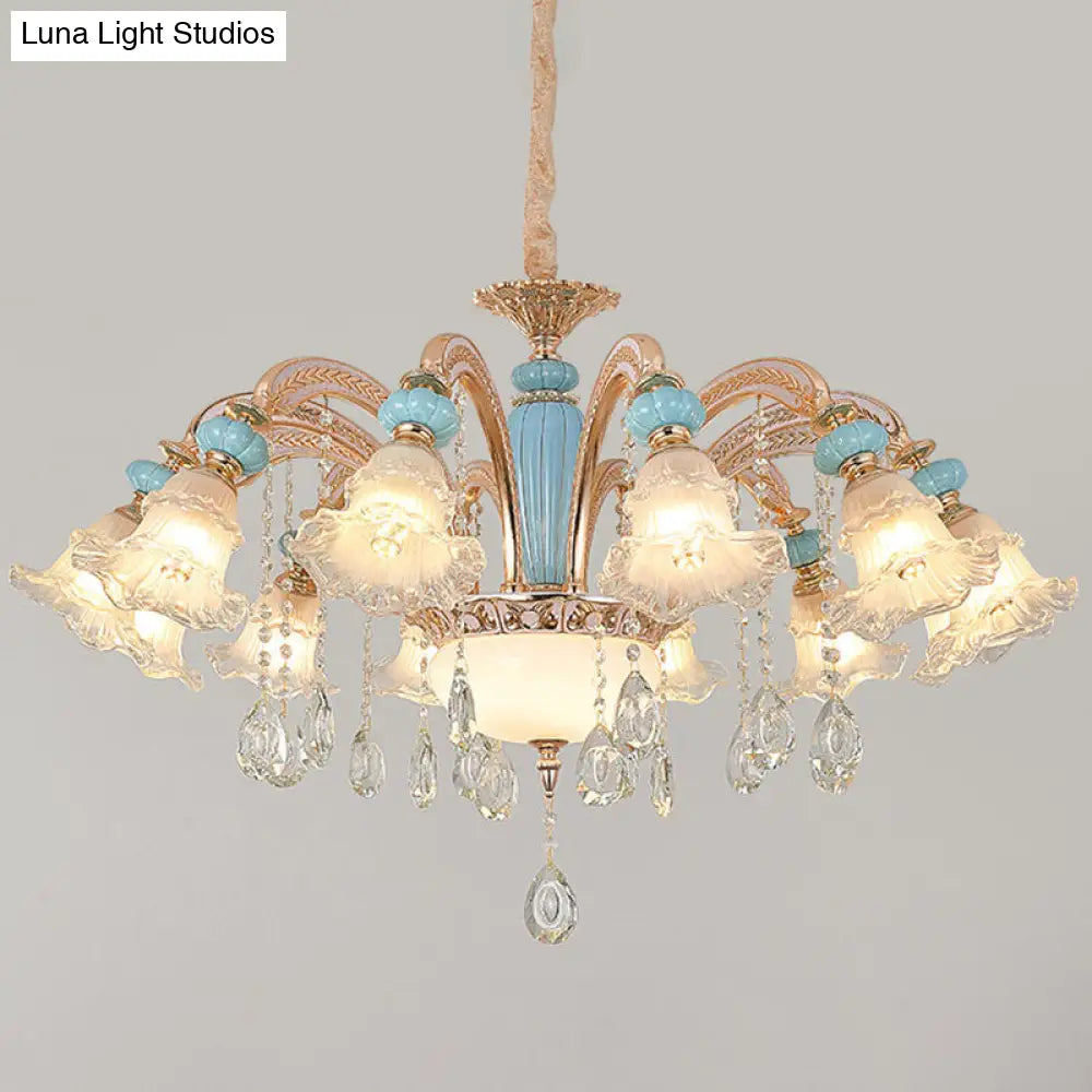 Nordic Flower Ceiling Lamp Frosted Glass Gold Chandelier For Living Room