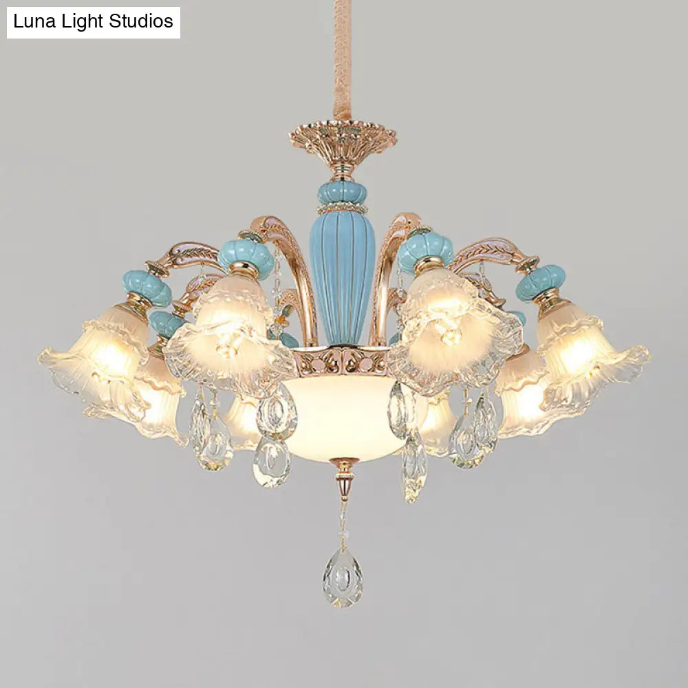 Nordic Flower Ceiling Lamp Frosted Glass Gold Chandelier For Living Room