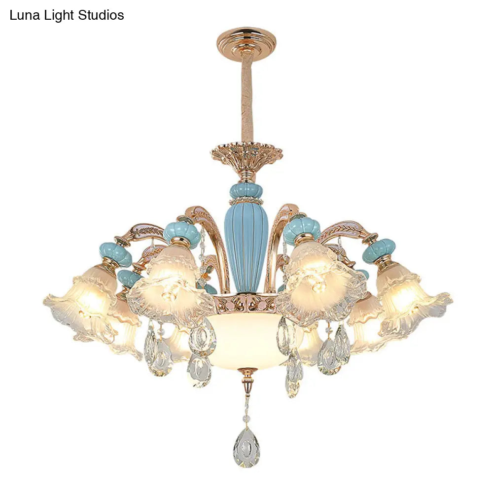 Nordic Flower Ceiling Lamp Frosted Glass Gold Chandelier For Living Room