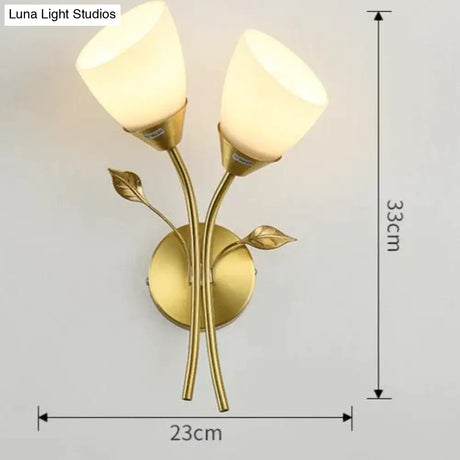 Nordic Flower Living Room Stairs Bedroom Bedside Copper Wall Lamp Double Lamps