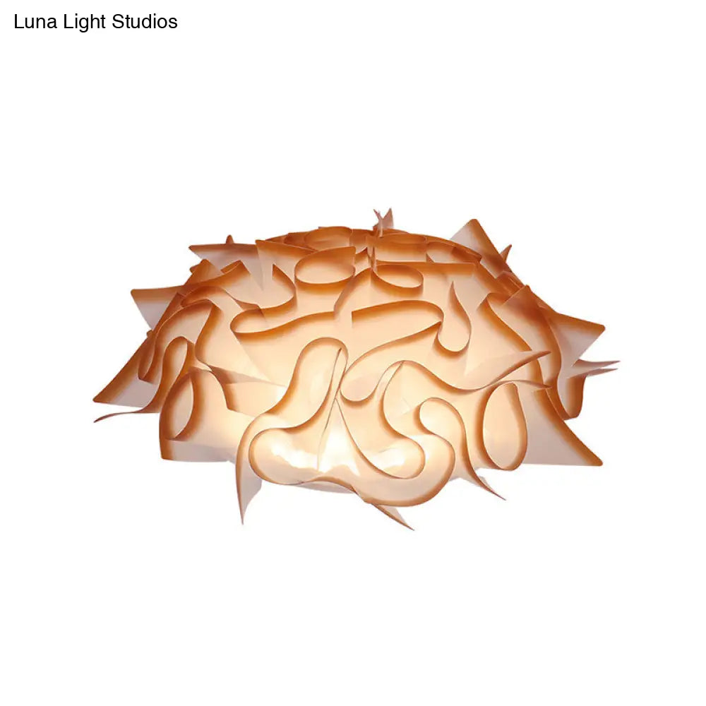 Nordic Flush Mount Led Light With Twist Acrylic Shade For Bedroom In White/Brown - 3 Gear Ceiling