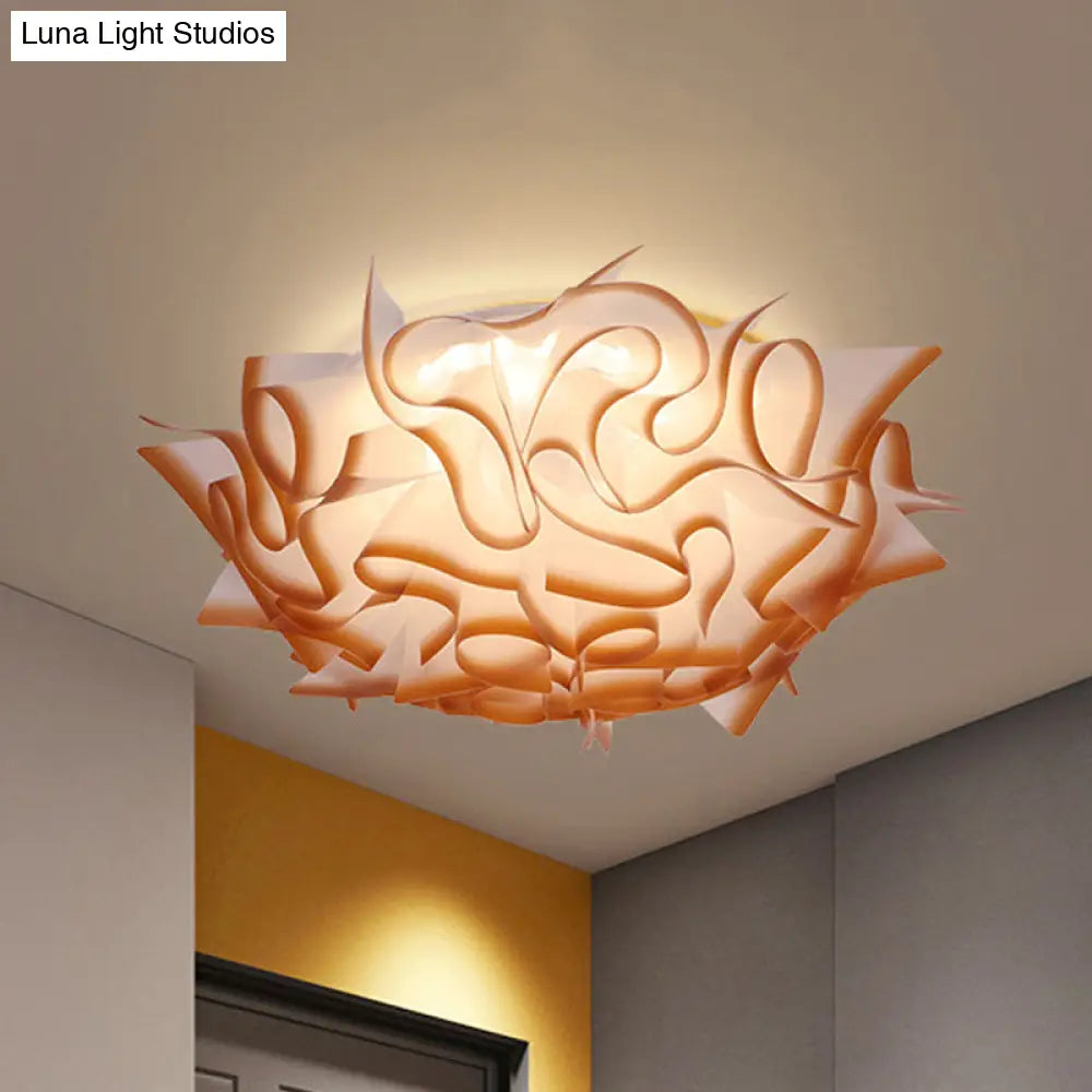 Nordic Flush Mount Led Light With Twist Acrylic Shade For Bedroom In White/Brown - 3 Gear Ceiling
