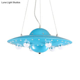 Nordic Flying Saucer Led Chandelier For Childs Bedroom - Metallic Pendant Lamp In Grey/Pink/Blue