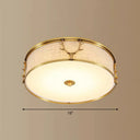 Nordic Foyer Charm: Fabric Drum Flush Mount Ceiling Light With Decorative Antler Accents Brass / 16’