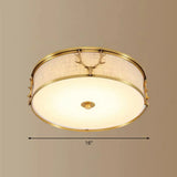Nordic Foyer Charm: Fabric Drum Flush Mount Ceiling Light With Decorative Antler Accents Brass / 16’