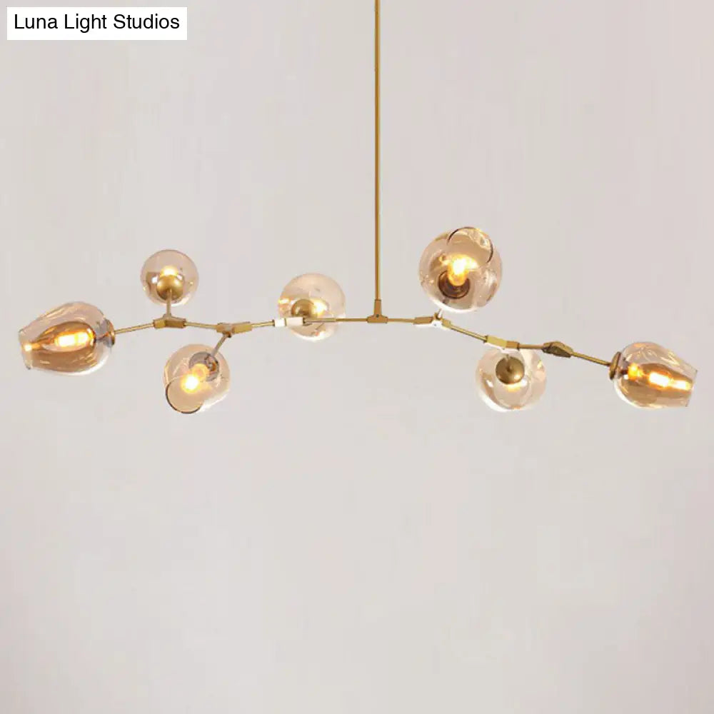 Nordic Glass Pendant Chandelier - 7 Heads Dimple Lighting For Living Room