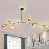 Nordic Glass Pendant Chandelier - 7 Heads Dimple Lighting For Living Room Gold
