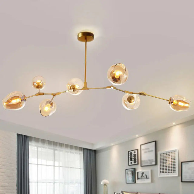 Nordic Glass Pendant Chandelier - 7 Heads Dimple Lighting For Living Room Gold