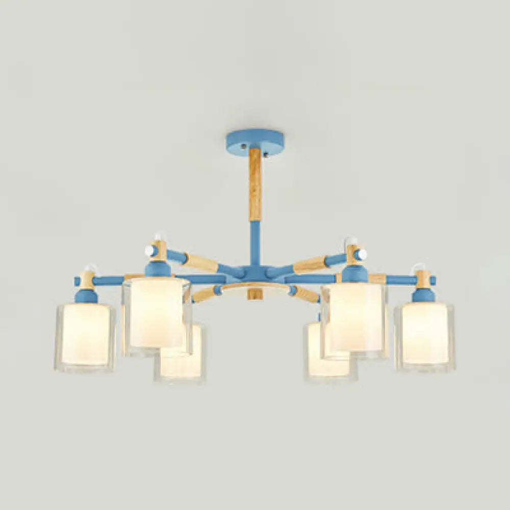 Nordic Glass Pendant Light Fixture With 6 Bulbs For Bedroom Blue